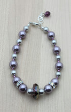 silver & dark & light mauve crystal pearl & crystal bracelet