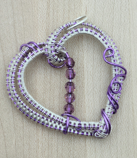 Woven Wire & crystal Amethyst Heart