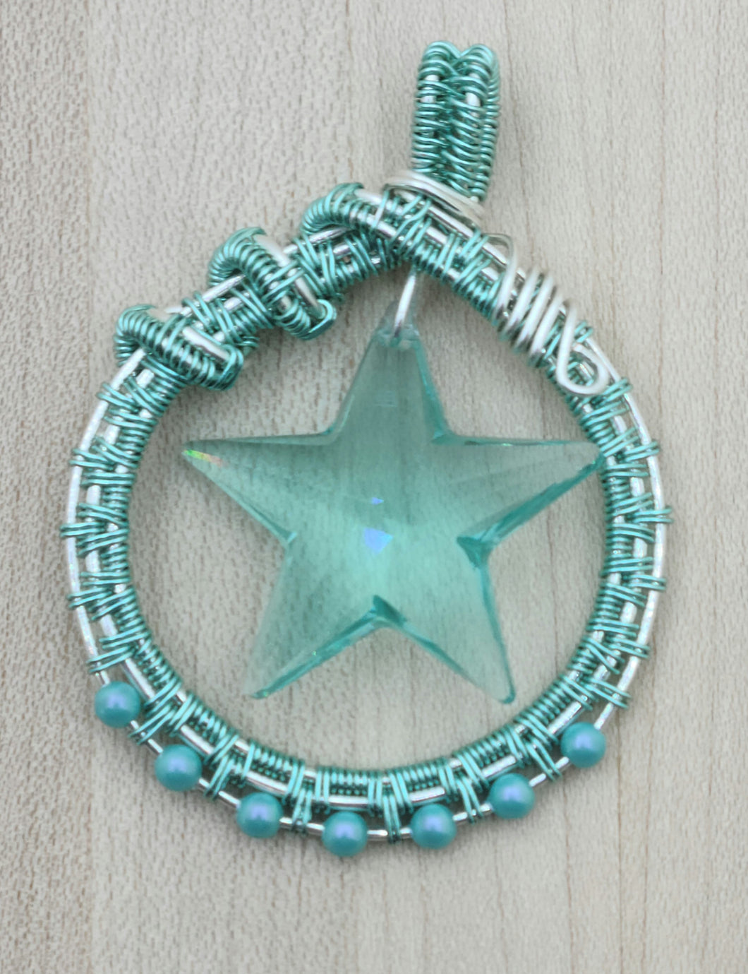 Woven Wire & Aquamarine Crystal Star