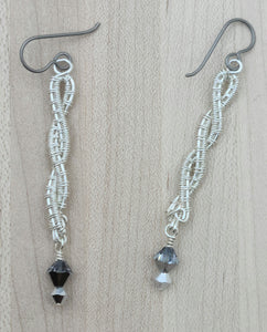 Woven Wire Silver Twist Earrings w/ crystals