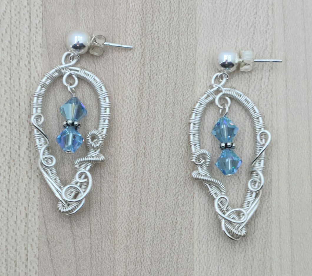 Woven Wire & Aquamarine Crystal Earrings