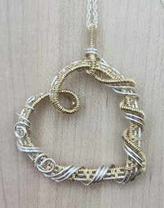 Woven Wire Silver Fill & Gold Fill Heart Pendant