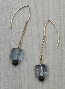 Blue & Bronze crystal & Gold fill Earrings