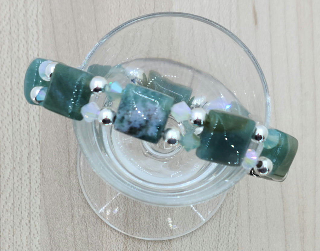 Moss Agate Double Row Bracelet with magnetic clasp