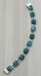 Moss Agate Double Row Bracelet with magnetic clasp