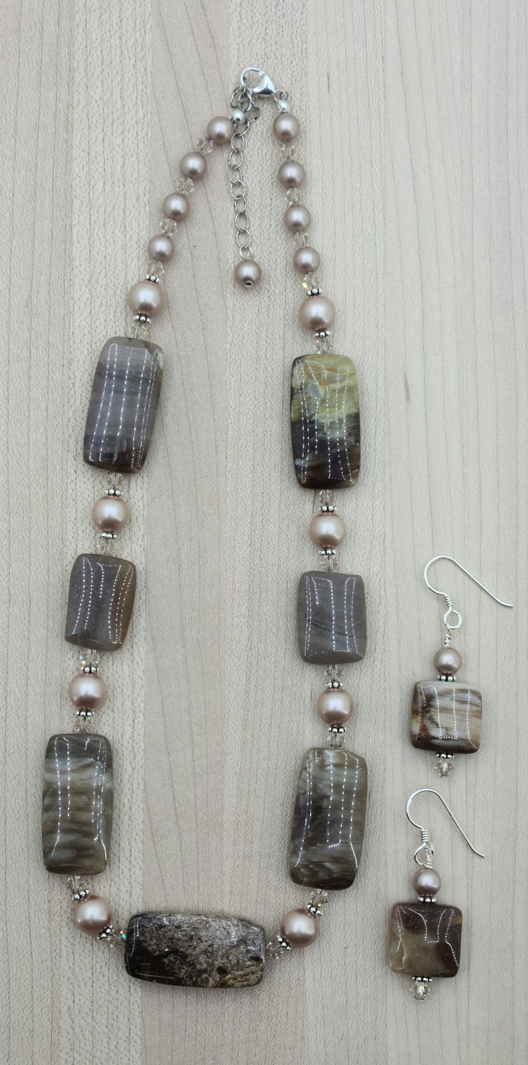 Wood Opalite Necklace & Earrings