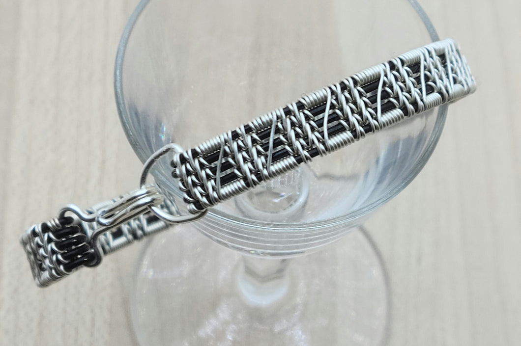 Woven 5 Wire Silver & Black Bracelet