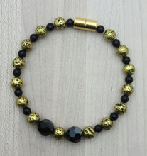 Gold Plated Lava Stone Bracelet with onyx & crystals