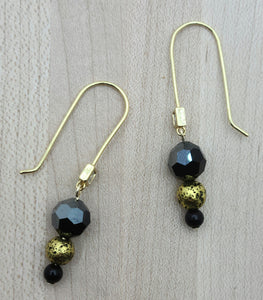 Gold Plated Lava Stone Earrings with onyx & crystals