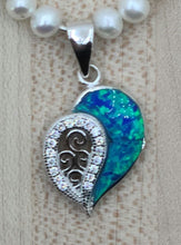 Lab created blue opal & cubic zirconia heart pendant