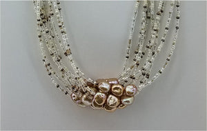 Rose Gold Freshwater Pearls, Miyuki Seed Beads, &  Crystals 10-Strand Necklace